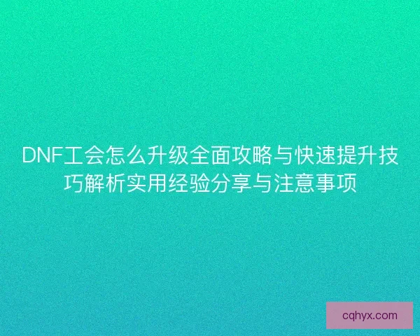 DNF工会怎么升级全面攻略与快速提升技巧解析实用经验分享与注意事项
